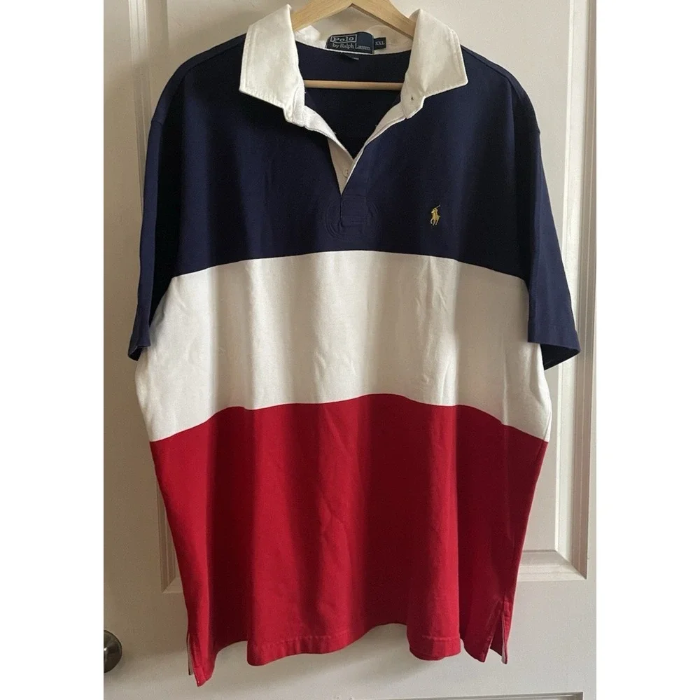 Polo By Ralph Lauren Men's Striped Red White Blue Polo Shirt 2XL